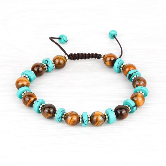 Bracelet en perles oeil de tigre et pierres turquoises