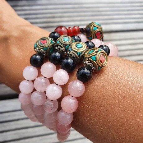 Collier mala tibétain en pierre quartz rose - Colliers malas tibétains Collier mala tibétain en pierre quartz rose - Colliers malas tibétains