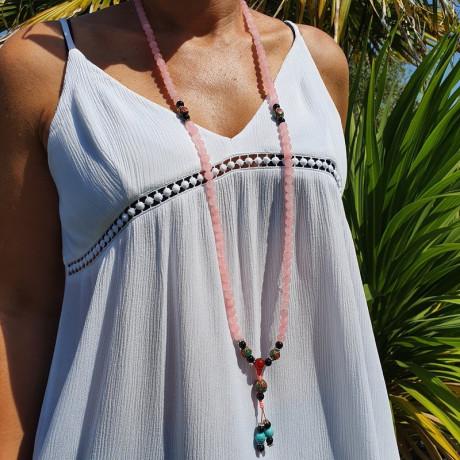 Collier mala tibétain en pierre quartz rose - Colliers malas tibétains Collier mala tibétain en pierre quartz rose - Colliers malas tibétains