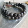 Bracelet double en pierre de lave, onyx noir et shaligram