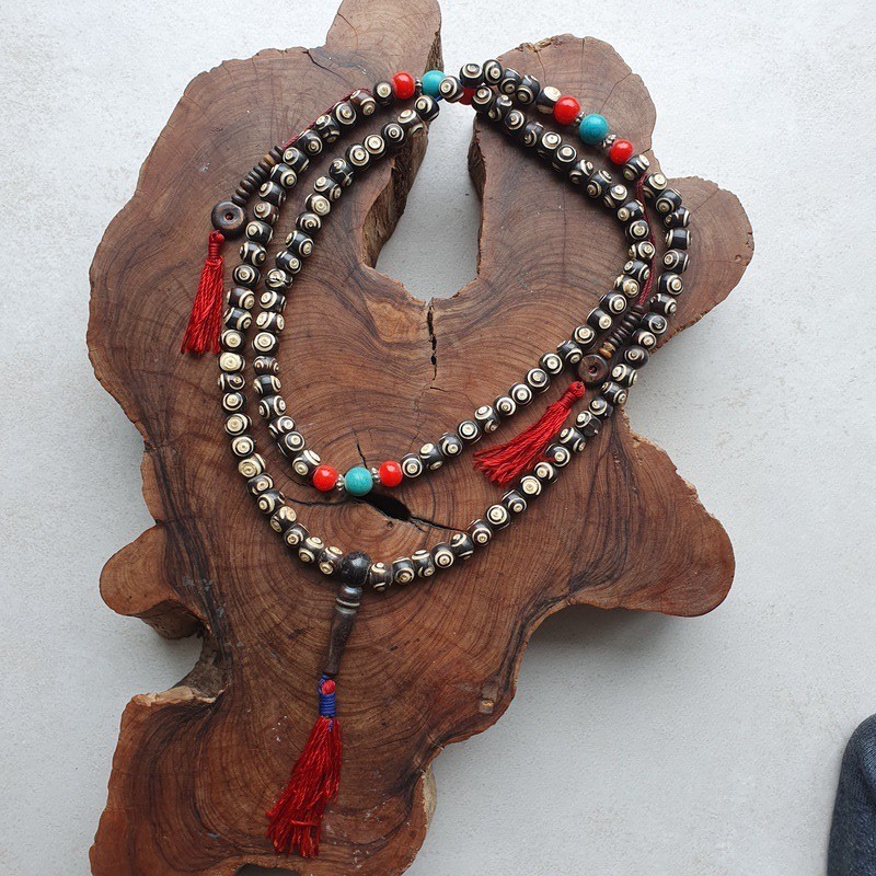 Chapelet tibétain en perles d'os du troisième oeil