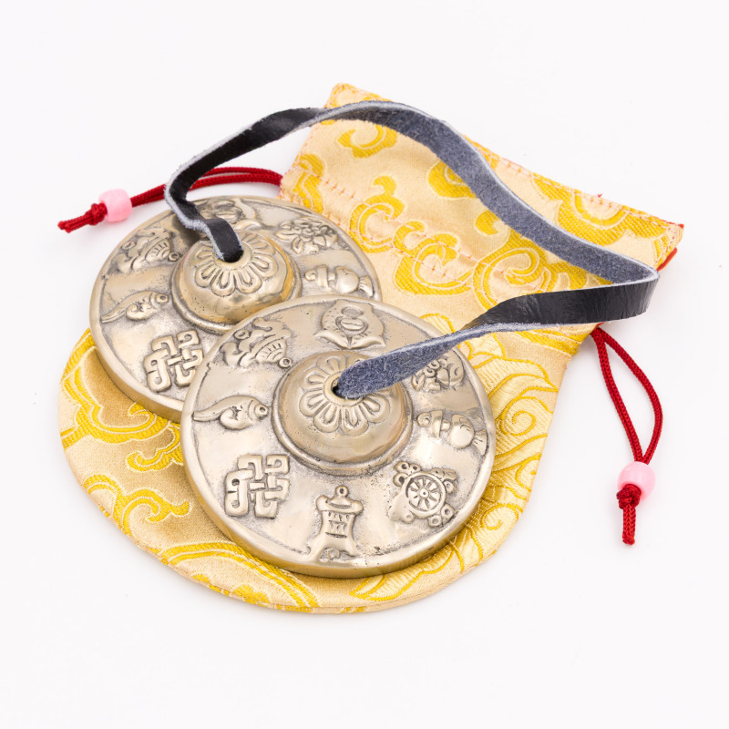 Tingsha 5 métaux motif Ashtamangala - 70 mm - 239 gr
