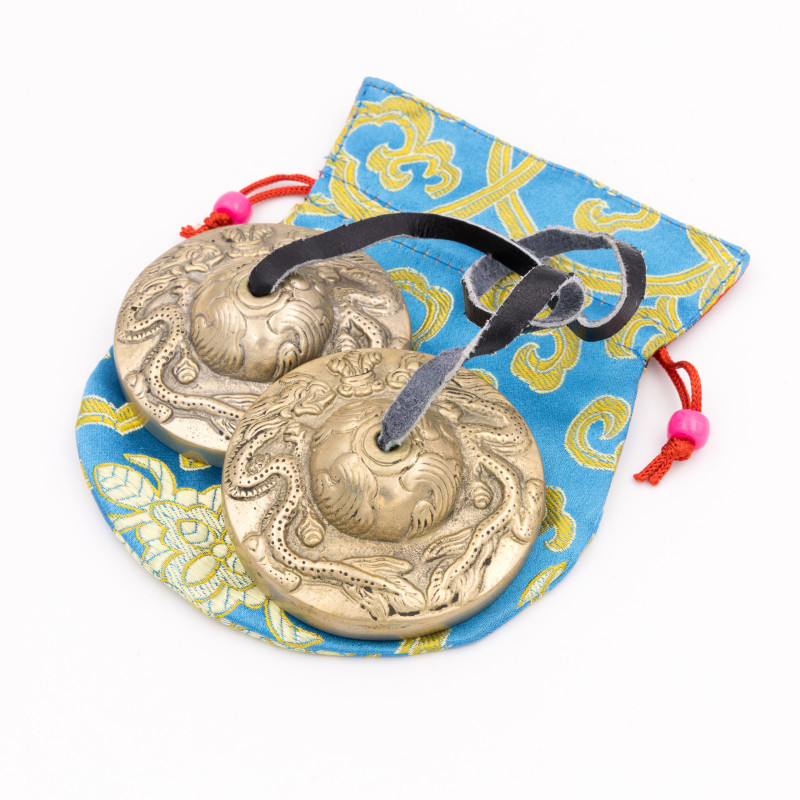 Tingshas 5 métaux motif Dragons - 70 mm - 259 gr