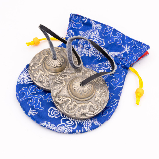 Tingshas tibétaines en laiton motif Dragons - 60 mm - 150 gr