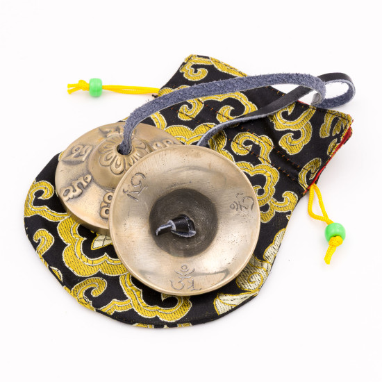 Tingsha en laiton motif Om Mani Padme Hum - 60 mm - 179 gr