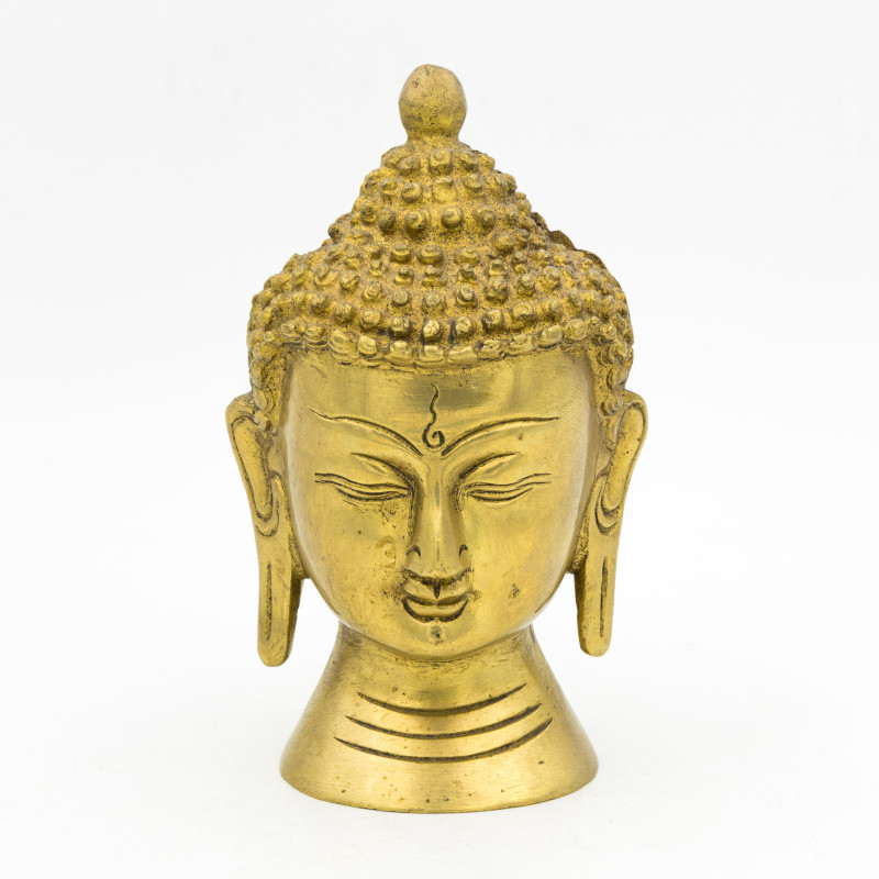 Tête de bouddha décorative en laiton brossé - 13 cm