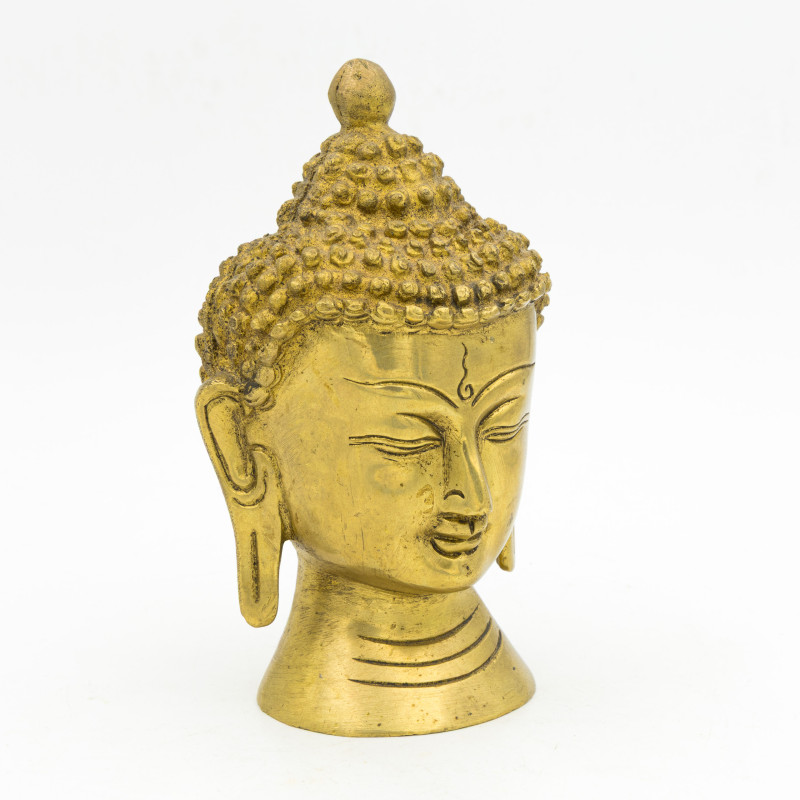Tête de bouddha décorative en laiton brossé - 13 cm