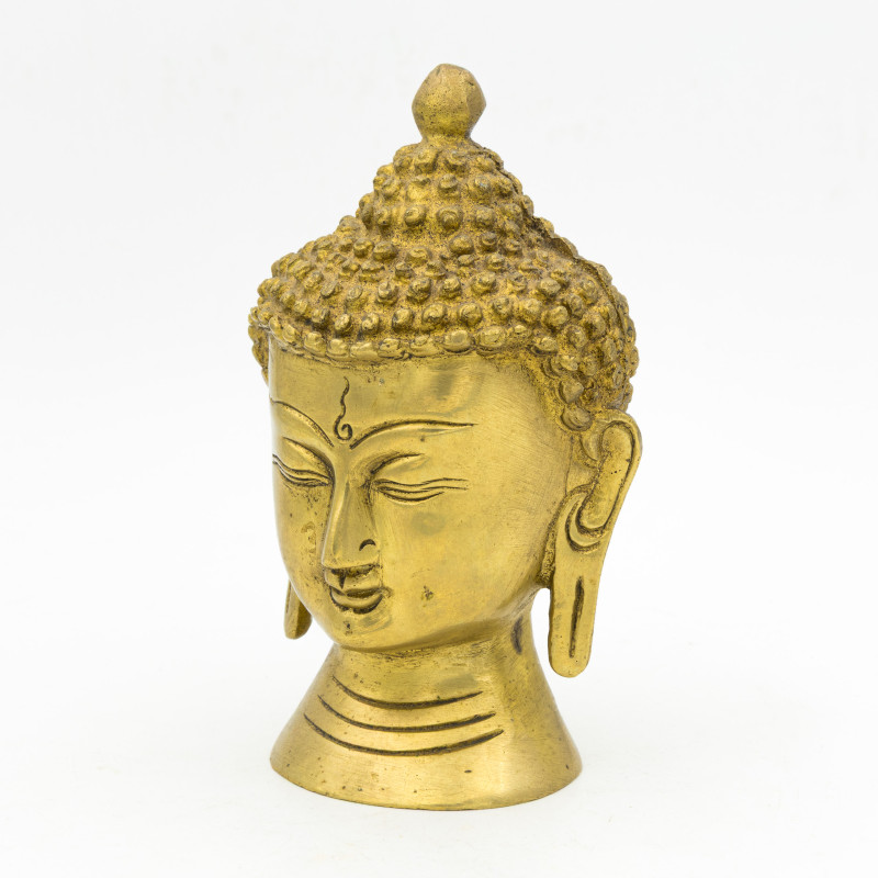 Tête de bouddha décorative en laiton brossé - 13 cm