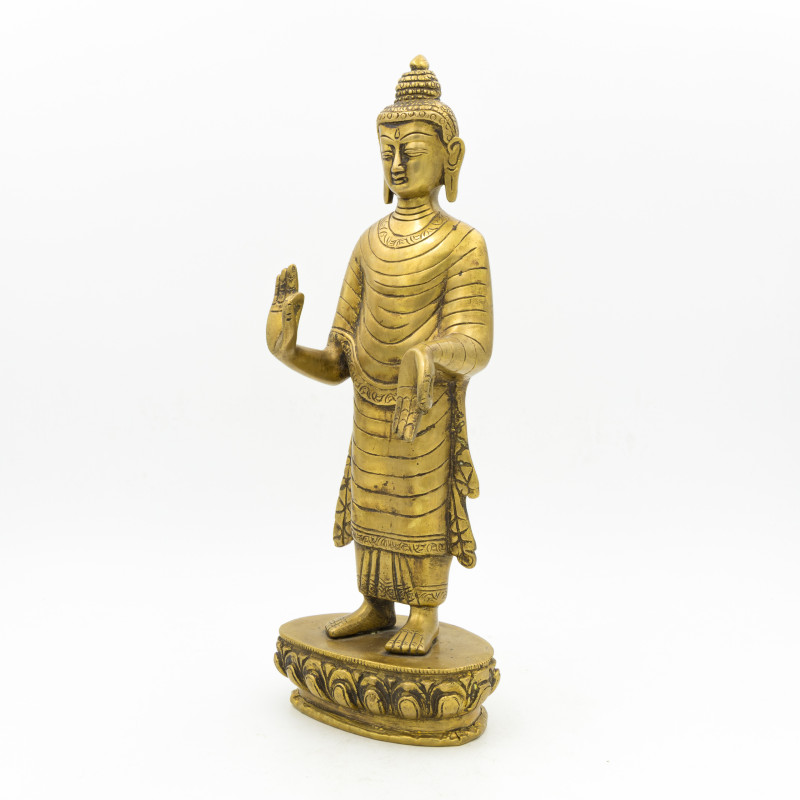 Statue de bouddha debout en laiton dorée - 28cm