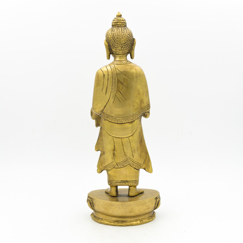 Statue de bouddha debout en laiton dorée - 28cm