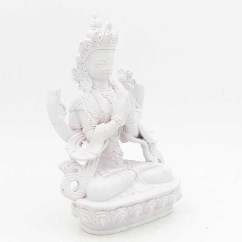 Statue de Tchenrezi en résine blanche - 18,5 cm