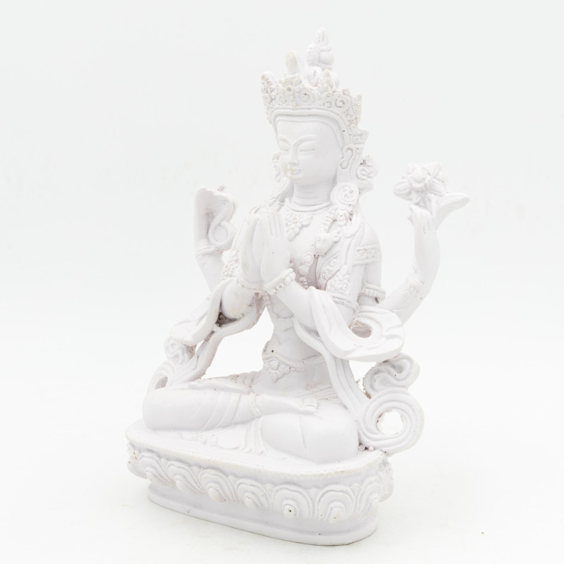 Statue de Tchenrezi en résine blanche - 18,5 cm