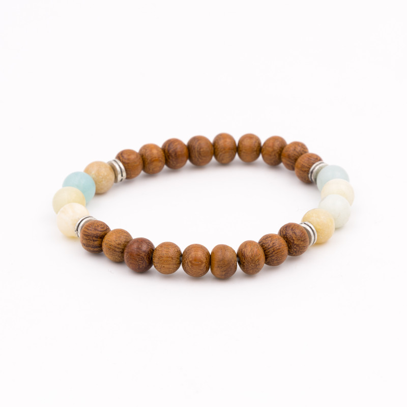Bracelet mâlâ en amazonite et bois de santal pour la sérénité