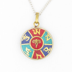 Pendentif Bouddha En Argent 925 Avec Grenat - Om Mani Padme Hum - Porte-Bonheur Vintage