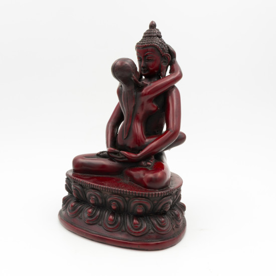 Statue de Bouddha Samantabhadra en résine rouge - 20 cm