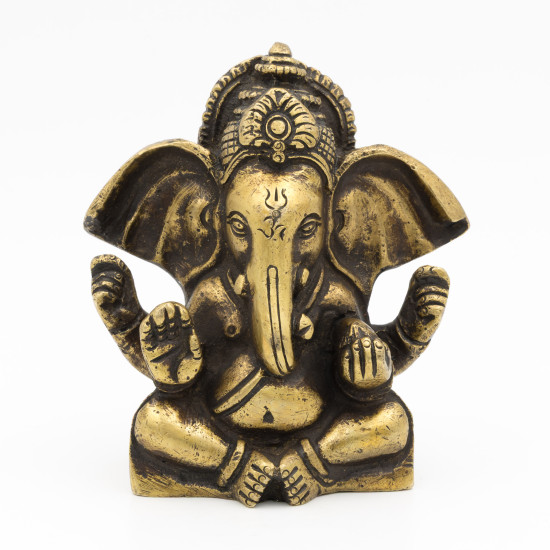Statuette de Ganesh assis en laiton doré - 9,5 cm
