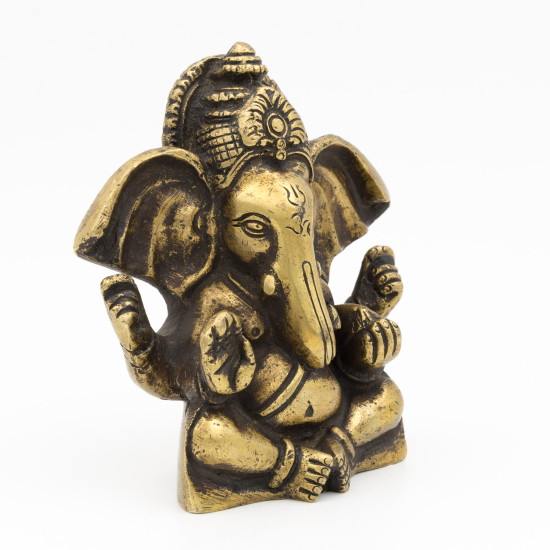 Statuette de Ganesh assis en laiton doré - 9,5 cm