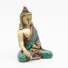 Statuette du Bouddha Ratnasambhava en laiton, turquoise et corail - 8 cm