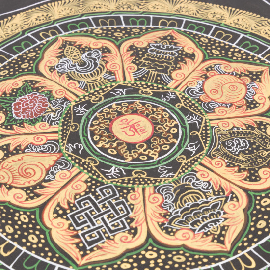 Thangka tibétain des 8 signes auspicieux du bouddhisme