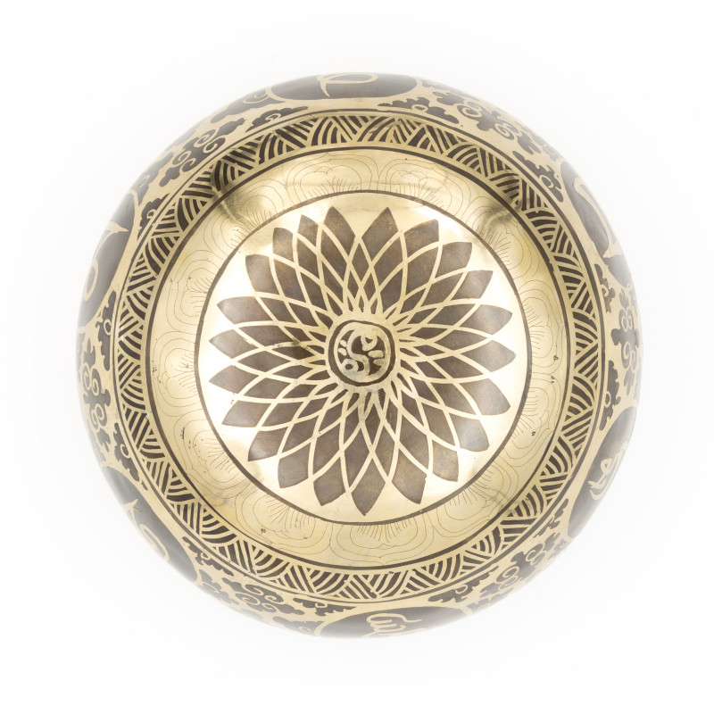 Bol chantant tibétain GRAVÉ - note FA - 349 hz - 735 gr - 15,1 cm