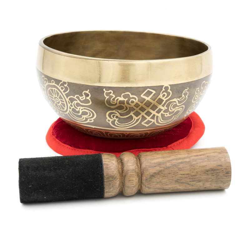 Bol chantant tibétain GRAVÉ - note LA - 436 hz - 505 gr - 12,8 cm