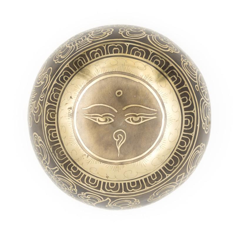 Bol chantant tibétain GRAVÉ - note LA - 436 hz - 505 gr - 12,8 cm