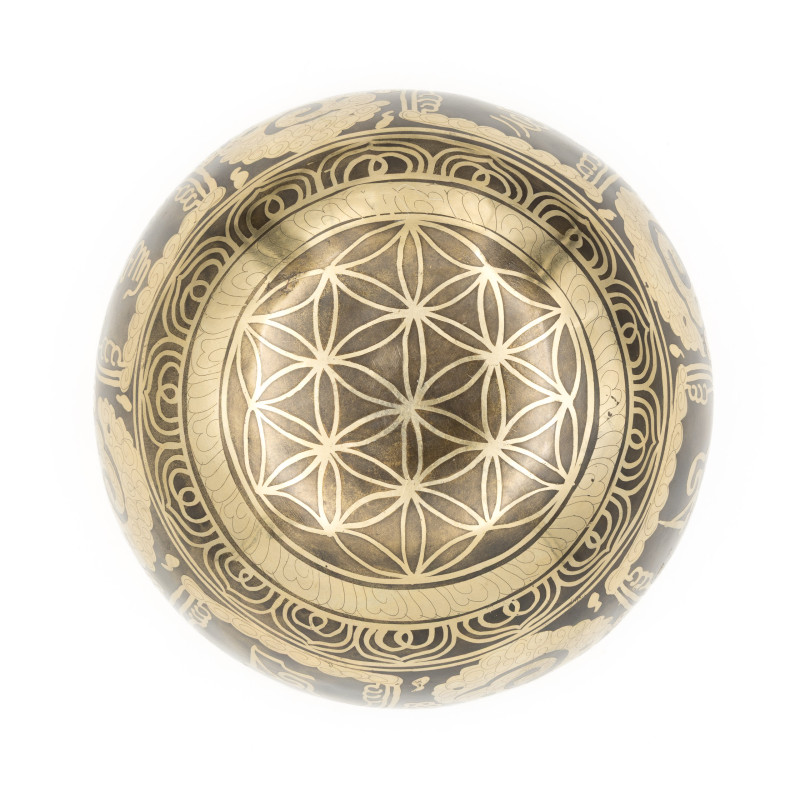 Bol chantant tibétain GRAVÉ - note MI - 321 hz - 679 gr - 15 cm