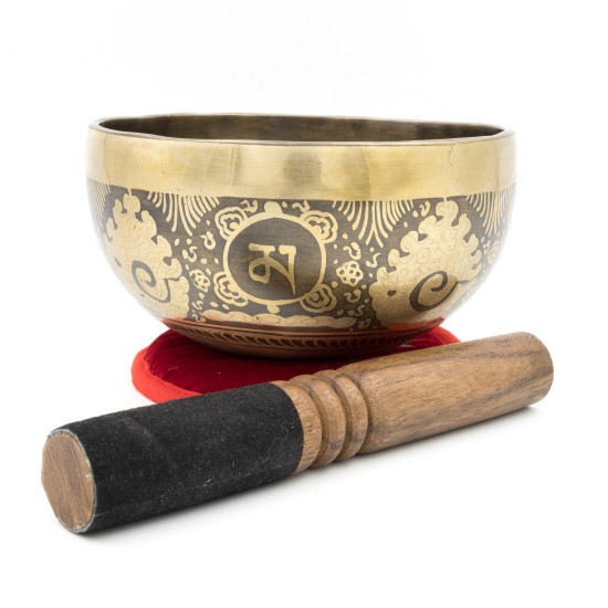 Bol chantant tibétain GRAVÉ - note MI - 328 hz - 741 gr - 15,4 cm