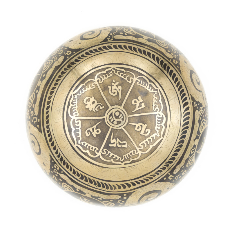 Bol chantant tibétain GRAVÉ - note MI - 328 hz - 741 gr - 15,4 cm