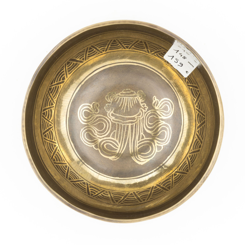 Bol tibétain GRAVÉ - note RÉ dièse - 313 hz - 610 gr - 14,8 cm