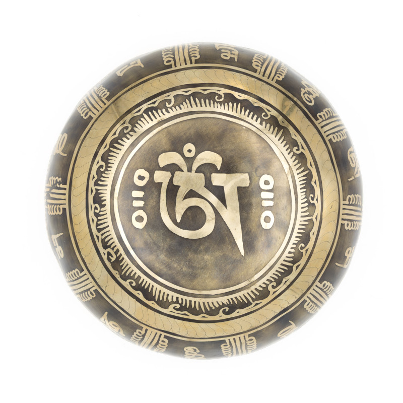 Bol chantant tibétain GRAVÉ - note RÉ - 296 hz - 662 gr - 15,8 cm