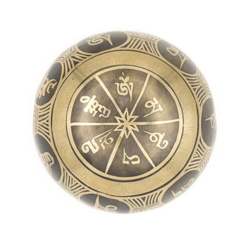 Bol chantant tibétain GRAVÉ - note SI bémol - 457 hz - 268 gr - 11 cm