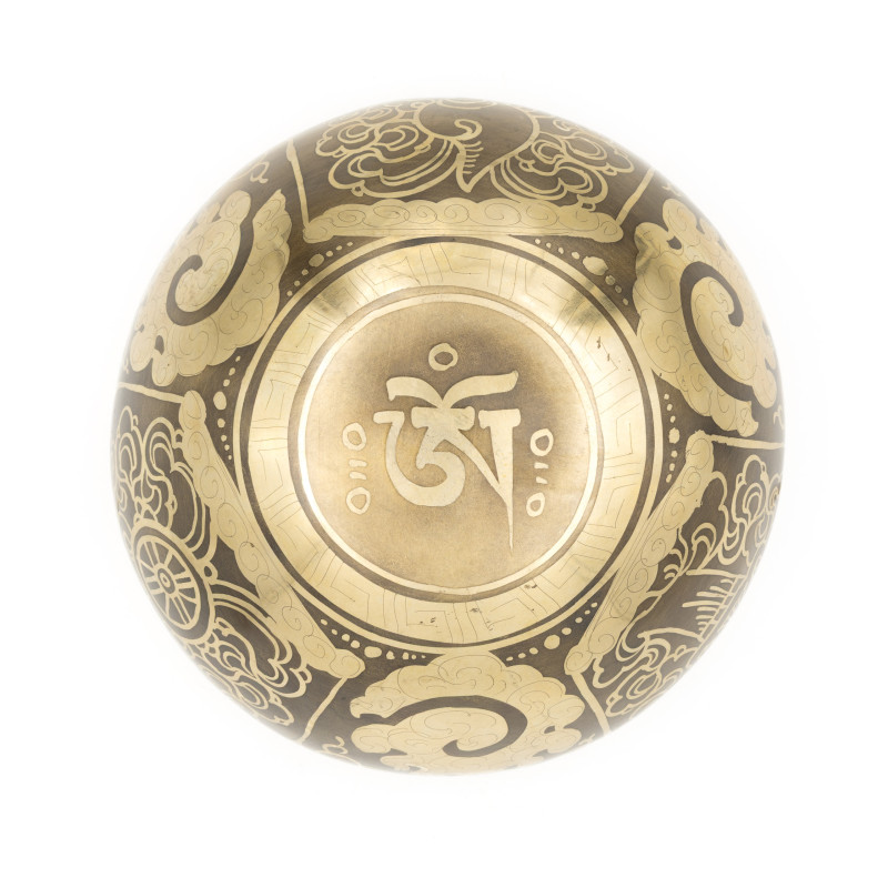 Bol tibétain GRAVÉ - note SI bémol - 464 hz - 441 gr - 12,5 cm