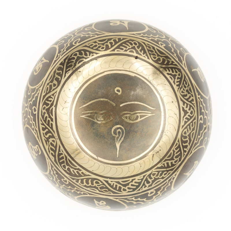 Bol tibétain GRAVÉ - note SI bémol - 466 hz - 462 gr - 12,3 cm