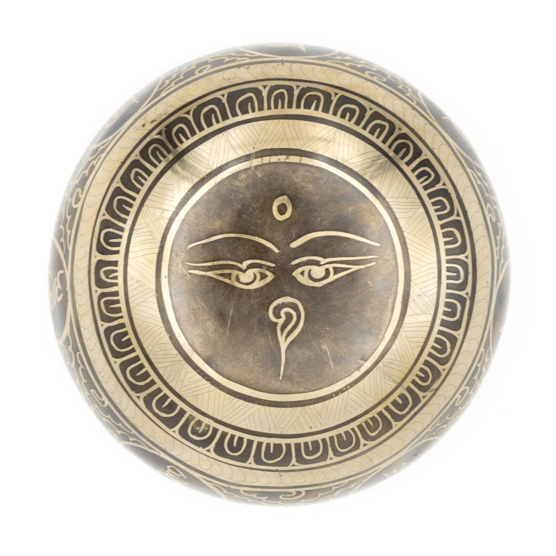 Bol chantant tibétain GRAVÉ - note SOL - 391 hz - 547 gr - 13,8 cm