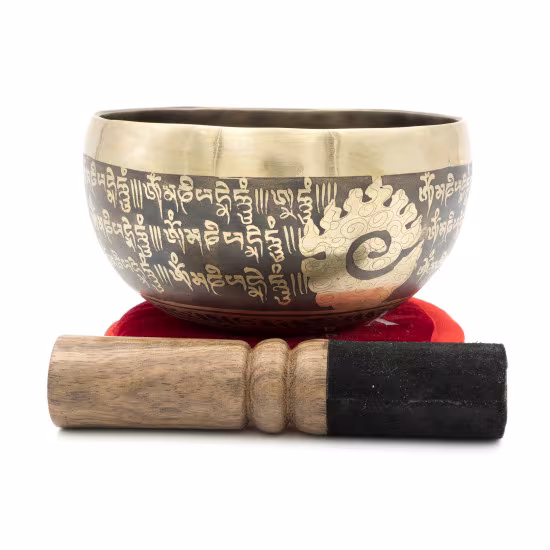 Bol chantant tibétain GRAVÉ - note SOL - 398 hz - 474 gr - 12,9 cm