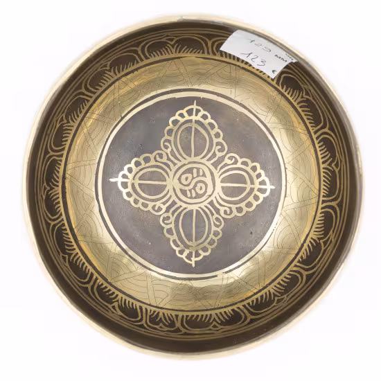 Bol chantant tibétain GRAVÉ - note SOL - 398 hz - 474 gr - 12,9 cm