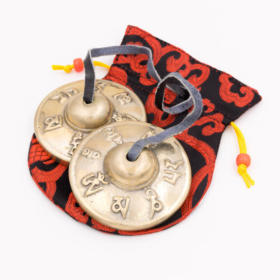 Cymbales tibétaines 5 métaux Om Mani Padme Hum - 7 cm - 225 gr