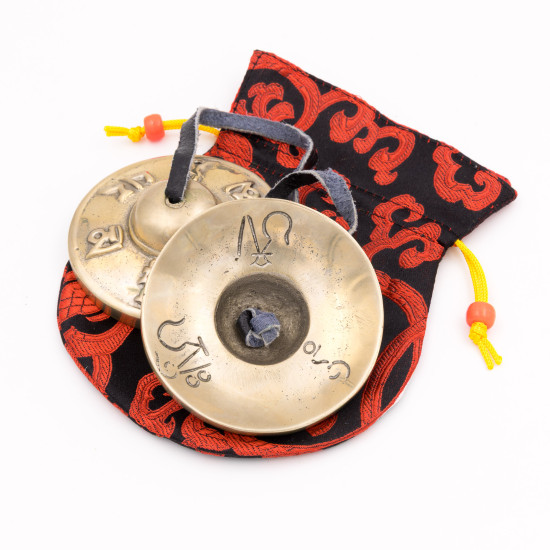 Cymbales tibétaines 5 métaux Om Mani Padme Hum - 7 cm - 225 gr