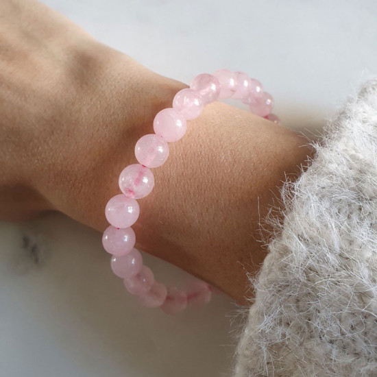 Bracelet de 24 perles en pierre quartz rose de 8 mm