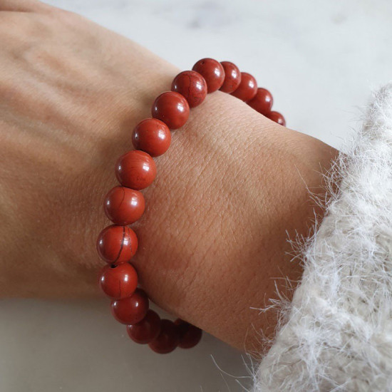 Bracelet en pierre jaspe rouge pour homme ou femme