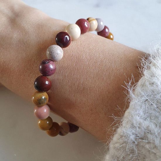 Bracelet jaspe mokaïte - perles en pierres de 8mm