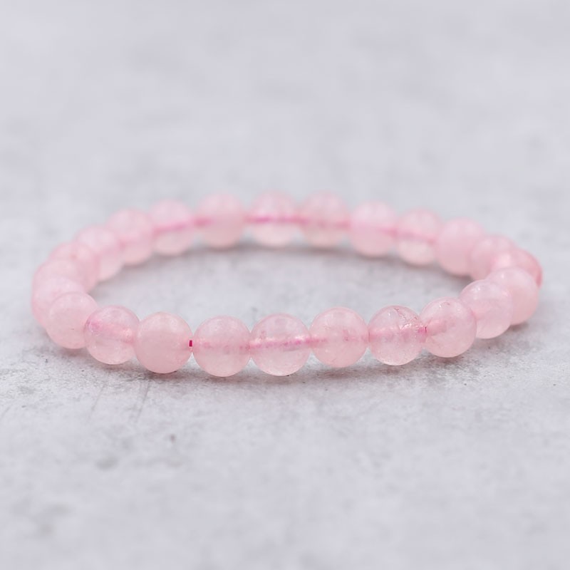 Bracelet de 24 perles en pierre quartz rose de 8 mm