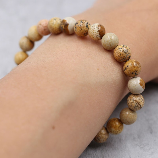 Bracelet jaspe paysage - perles en pierre de 8mm