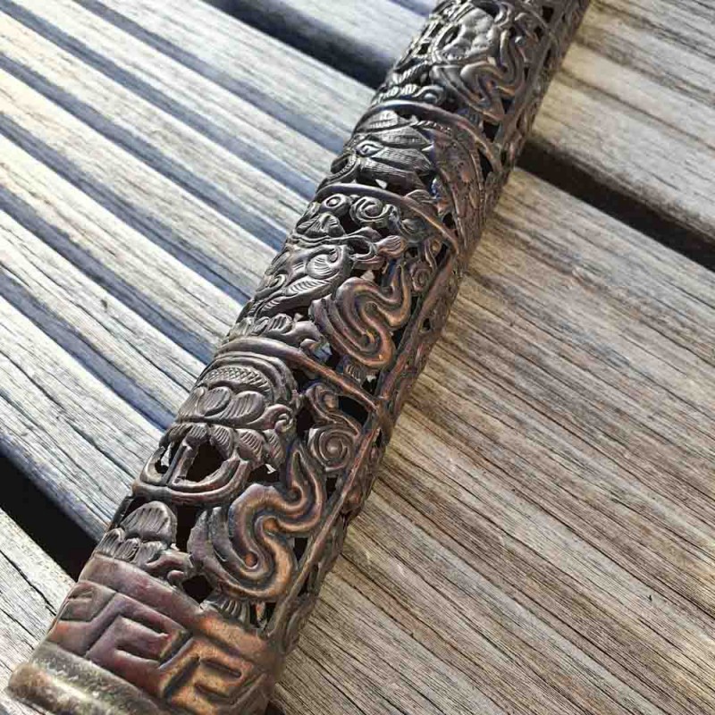 Porte encens en cuivre noirci - décoration bouddhiste