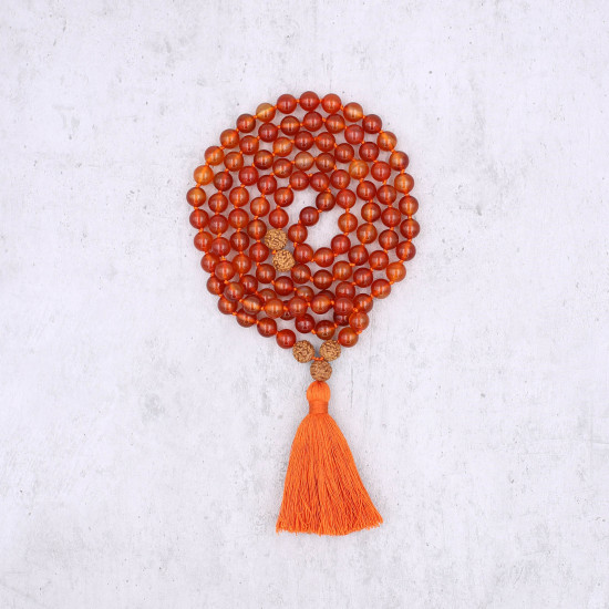 Mala 108 perles en pierre cornaline orange