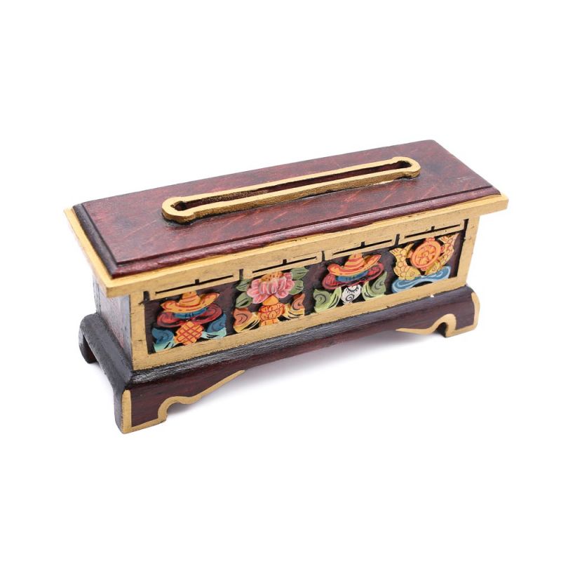Porte encens boîte en bois Ashtamangala peinte à la main