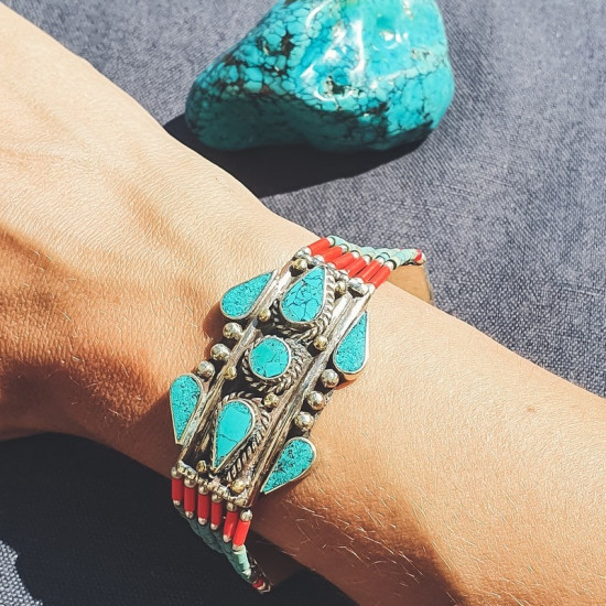 Bracelet Yaka Haddi en turquoise et corail