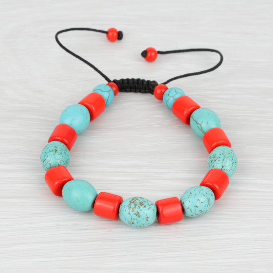 Bracelet mâlâ en pierre turquoise et corail