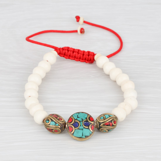 Bracelet de perles en os blanc et perles tibétaines